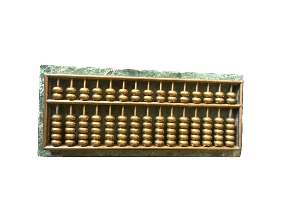 Vintage Mini Brass Abacus Green Marble Base Desk Paperweight 5.5”